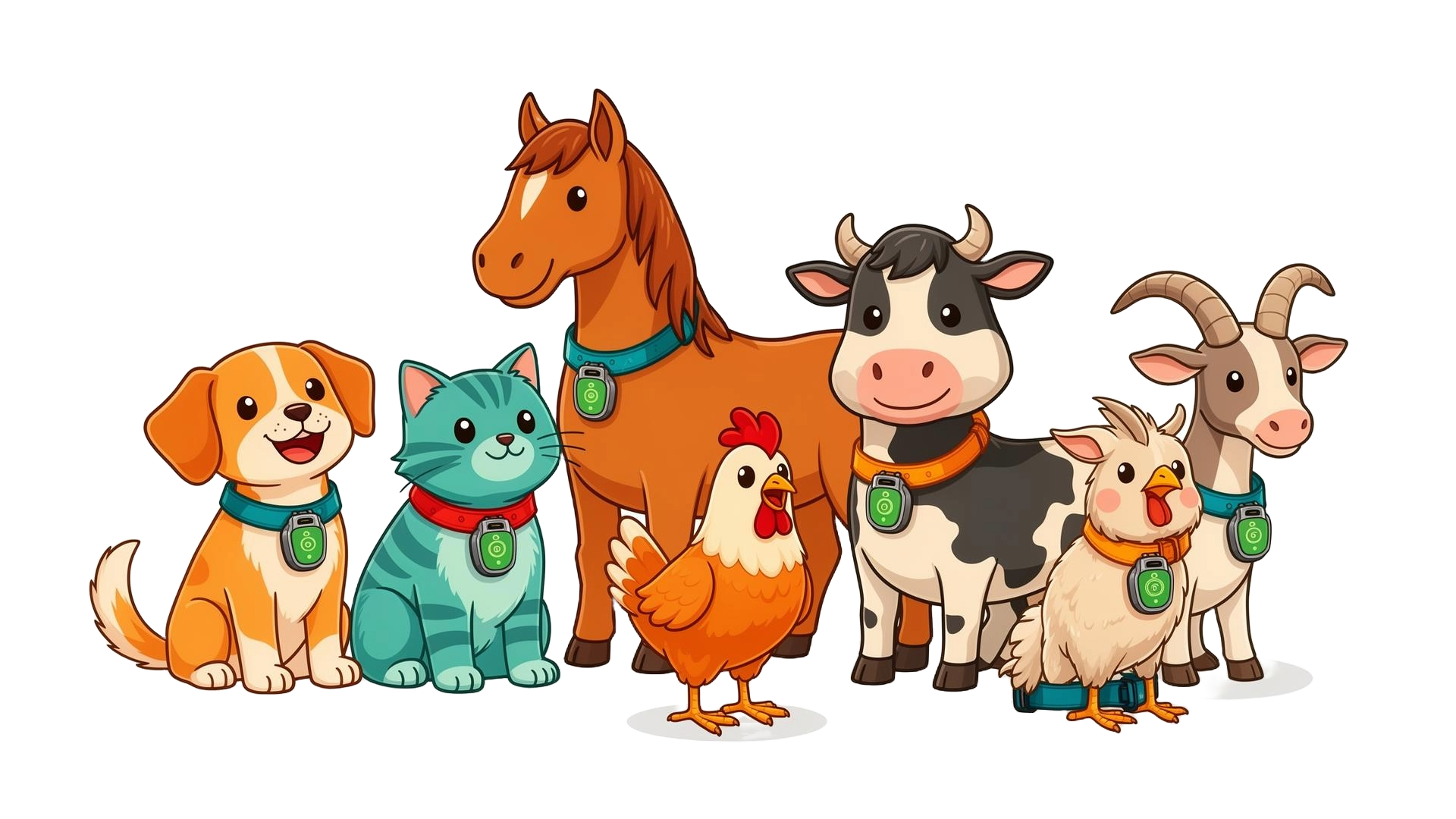 Perro, gato, caballo, vaca, gallina y cabra con collares inteligentes RadarPet